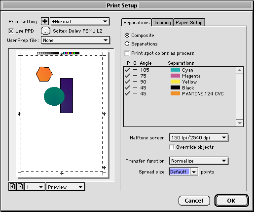 FreeHand Print dialog Separations tab