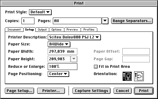 QuarkXPress Print dialog Setup tab